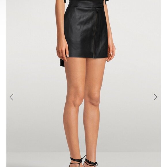 Equipment Myra Black Leather Skirt Asymmetric High-Low Size 8 Lambskin - Picture 4 of 12
